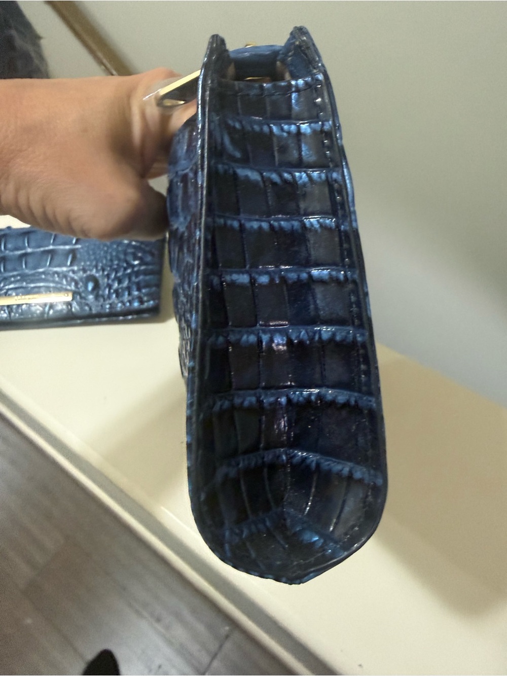 Brahmin Finley Deep Navy Croc-Embossed Tote with Matching Daisy pouch and wallet - Picture 13 of 15